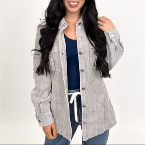 NEW BIBI Corduroy Taupe Button Mineral Wash Shacket Jacket Cardigan